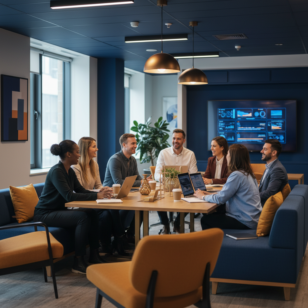 Equipe profissional em reunião colaborativa